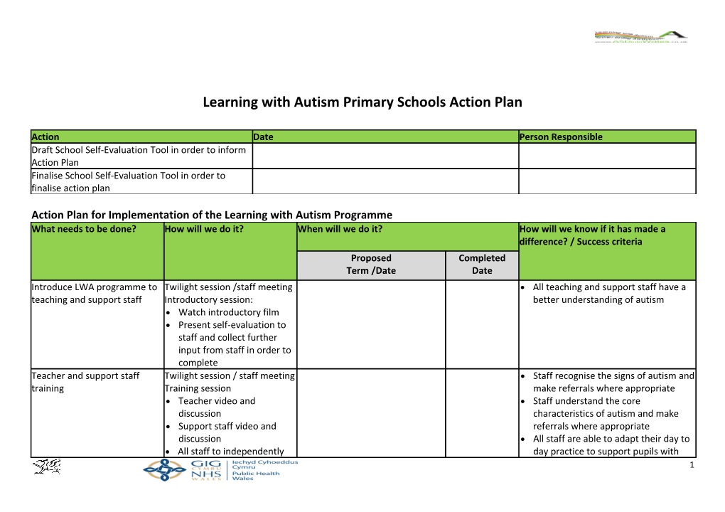 Learning with Autismprimary Schools Action Plan