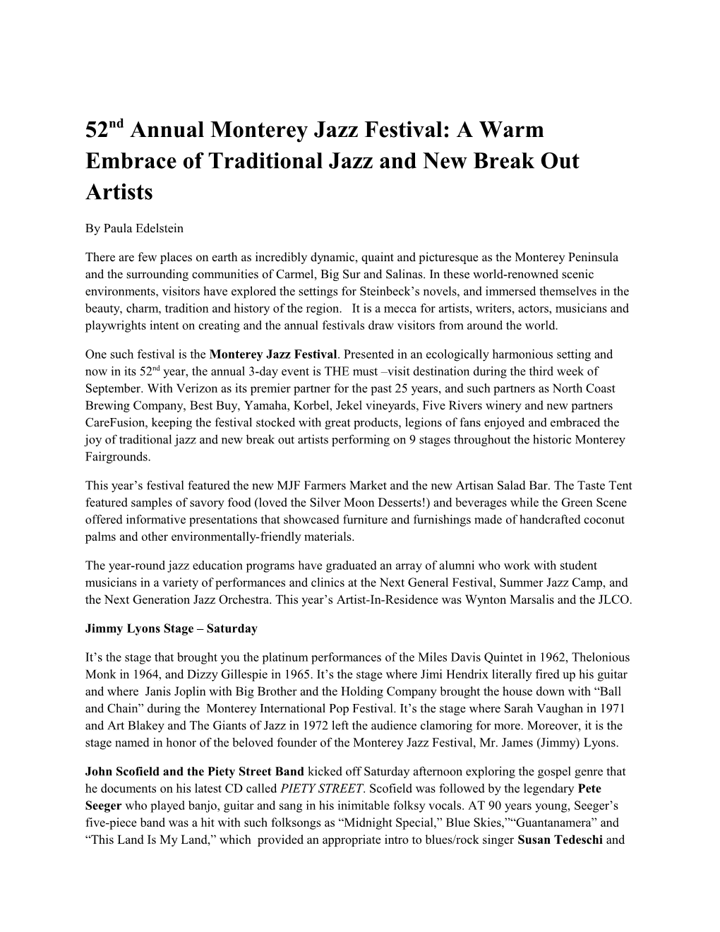 52Nd Annual Monterey Jazz Festival: a Warm Embrace of Traditional Jazz and New Break Out