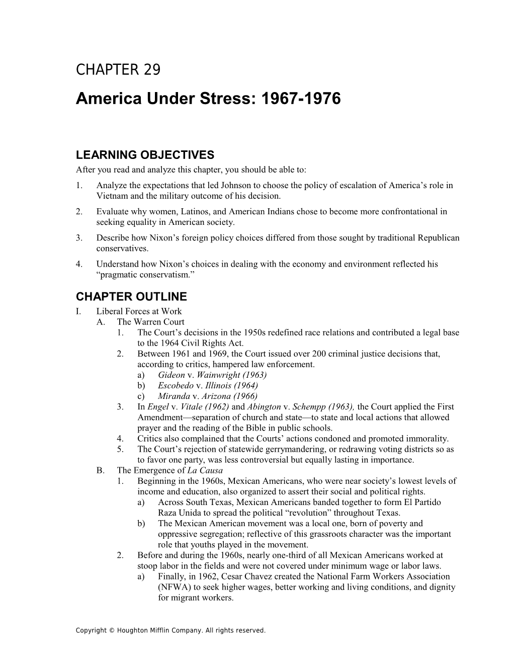 Chapter 29: America Under Stress: 1967-1976 1