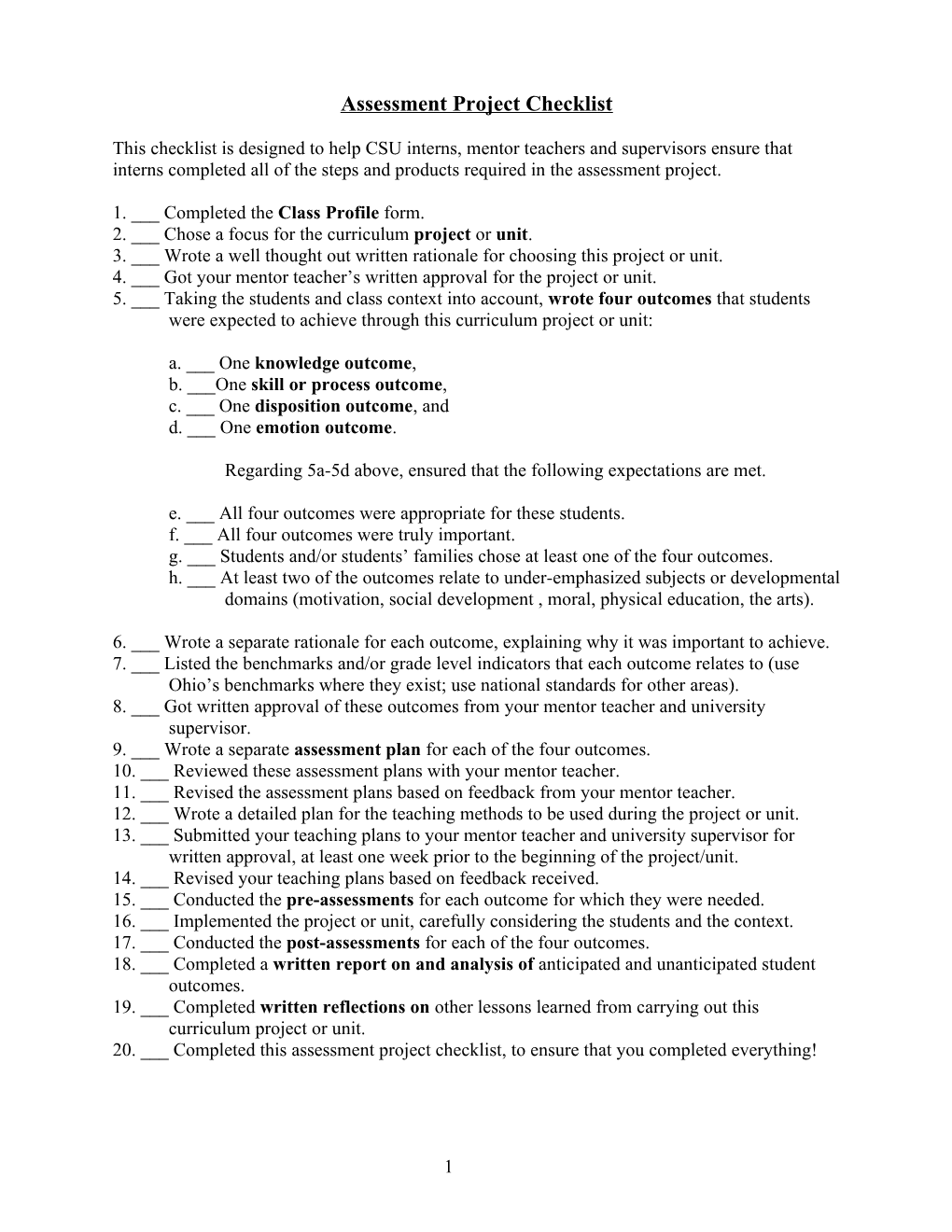 Assessment Project Checklist
