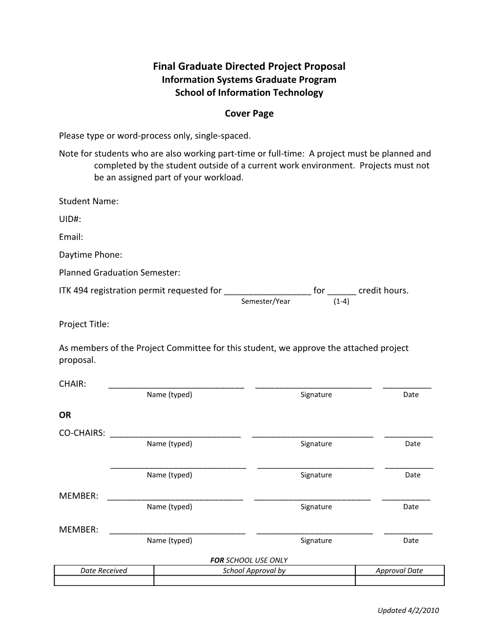 Remove This Page of Directions When Submitting Proposal