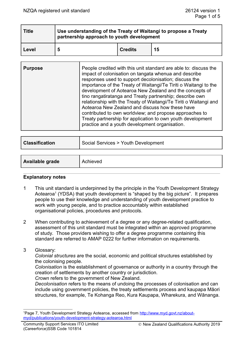 26124 Use Understanding of the Treaty of Waitangi to Propose a Treaty Partnership Approach