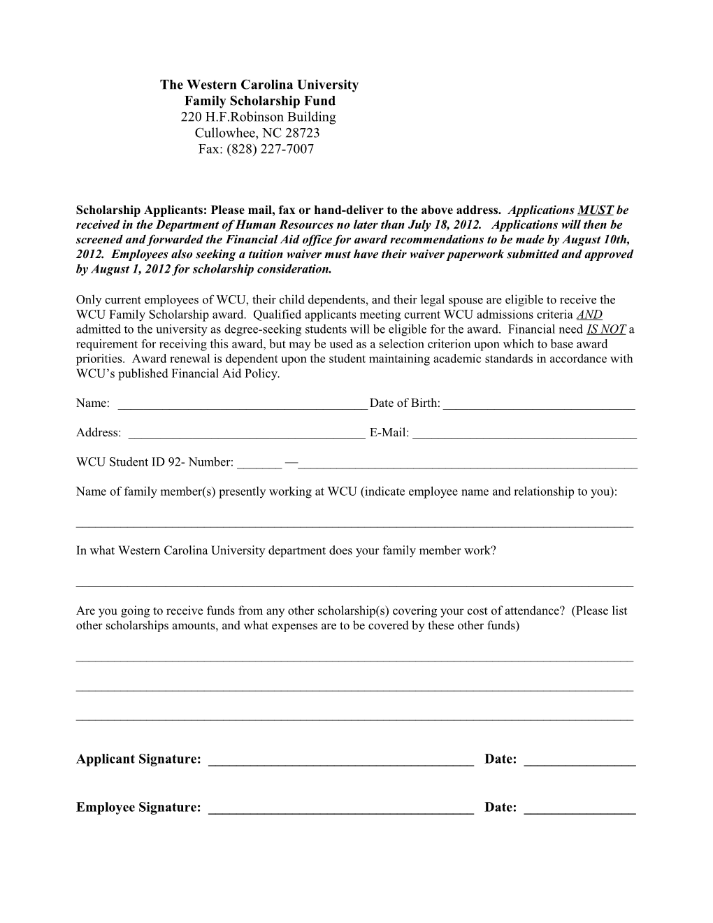 The Alumni Scholarship Fund Application