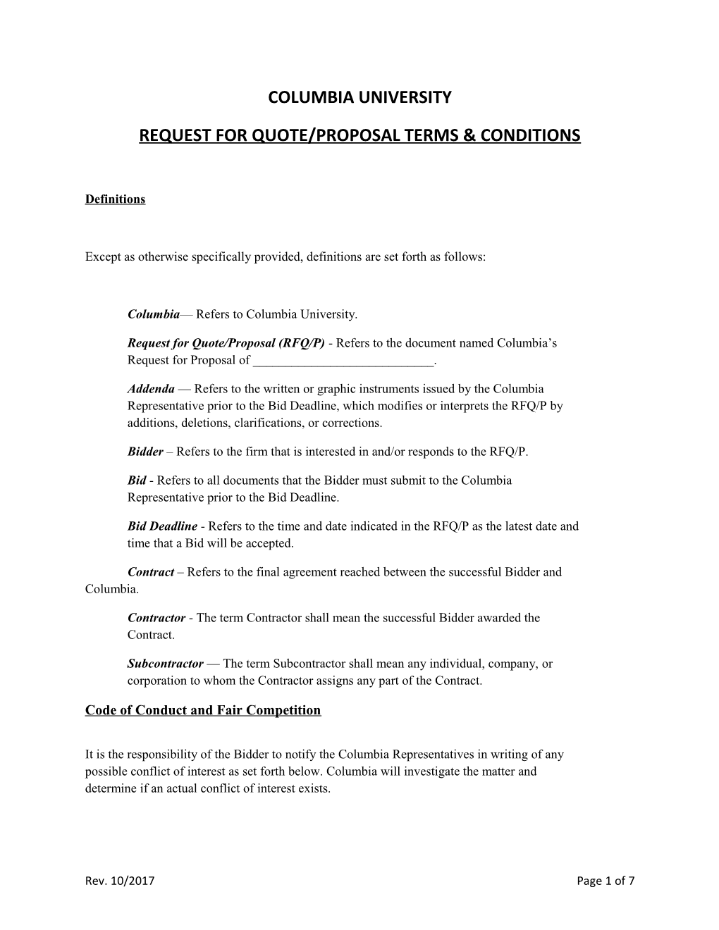 Request for Quote/Proposal Terms & Conditions
