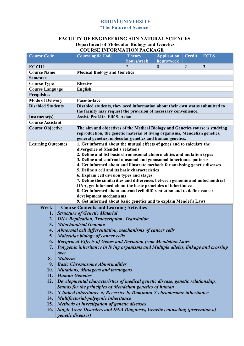 Department of Molecular Biology and Genetics