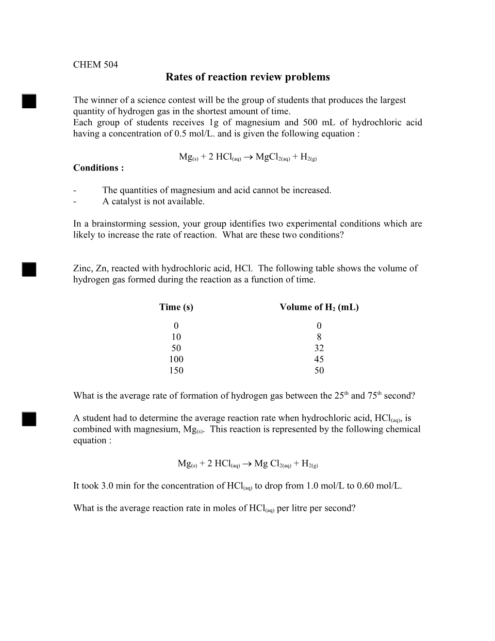 Rates of Reaction Review Problems