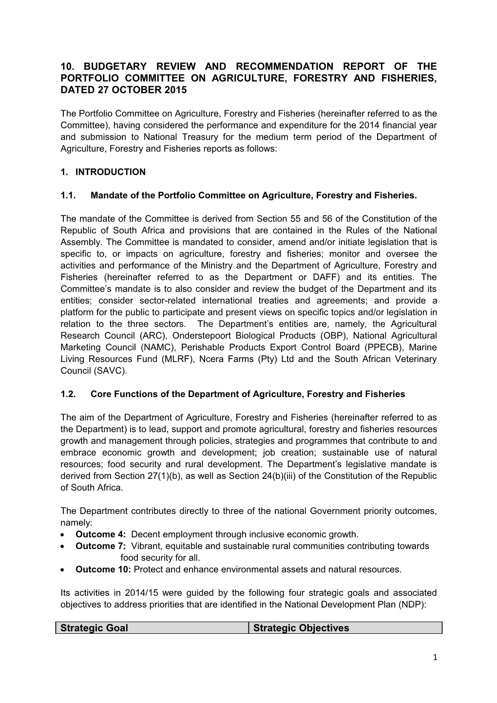 1.1. Mandate of the Portfolio Committee on Agriculture, Forestry and Fisheries