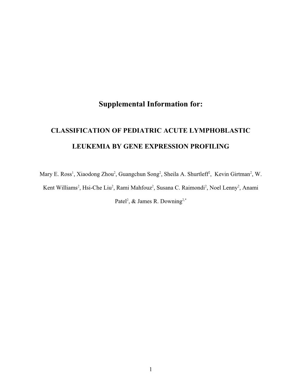 Classification of Pediatric Acute Lymphoblastic Leukemia by Gene Expression Profiling