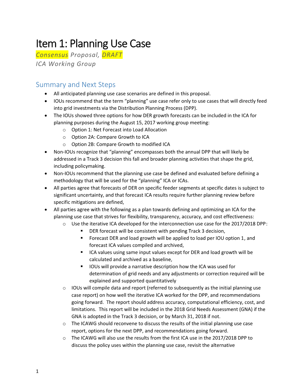 Item 1: Planning Use Case