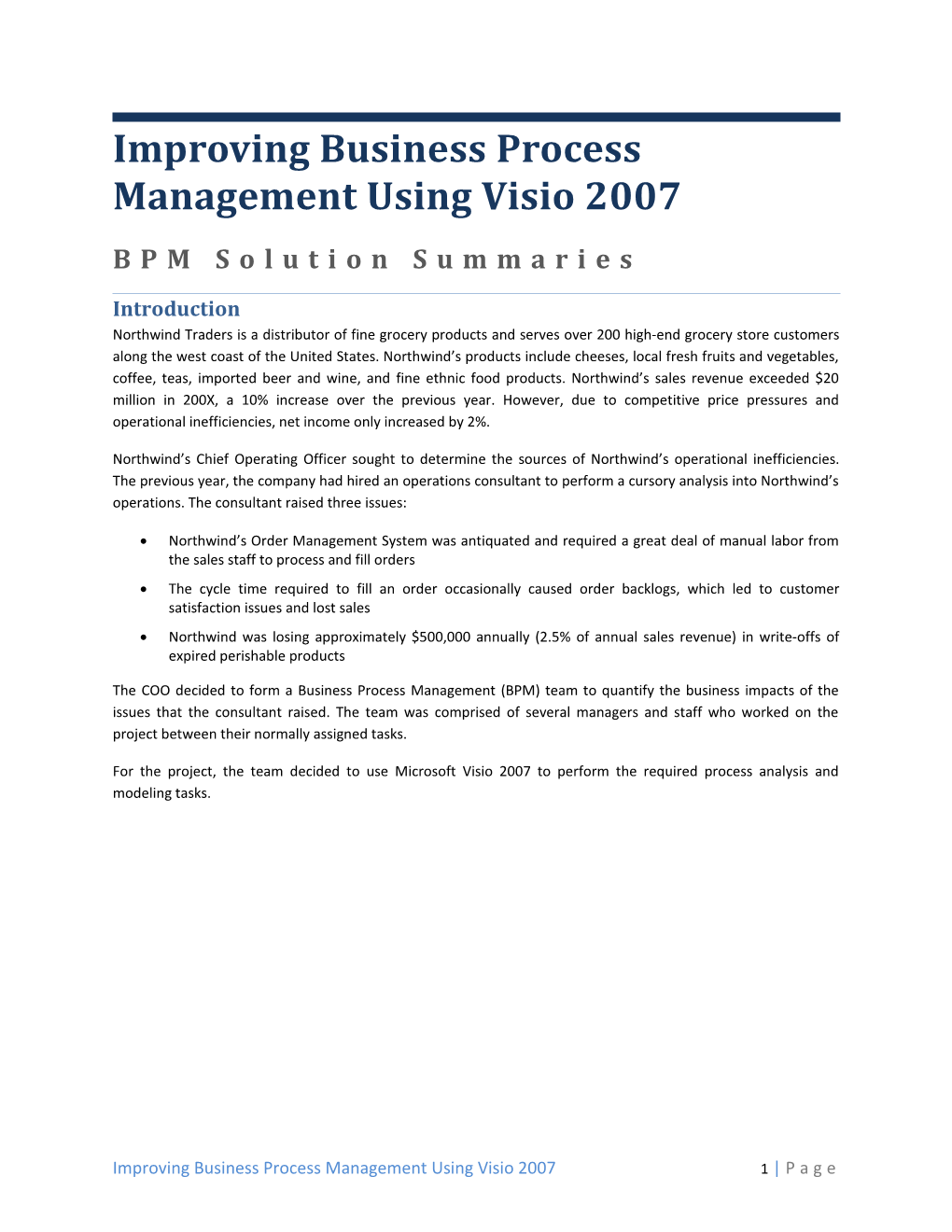 Improving Business Process Management Using Visio 2007