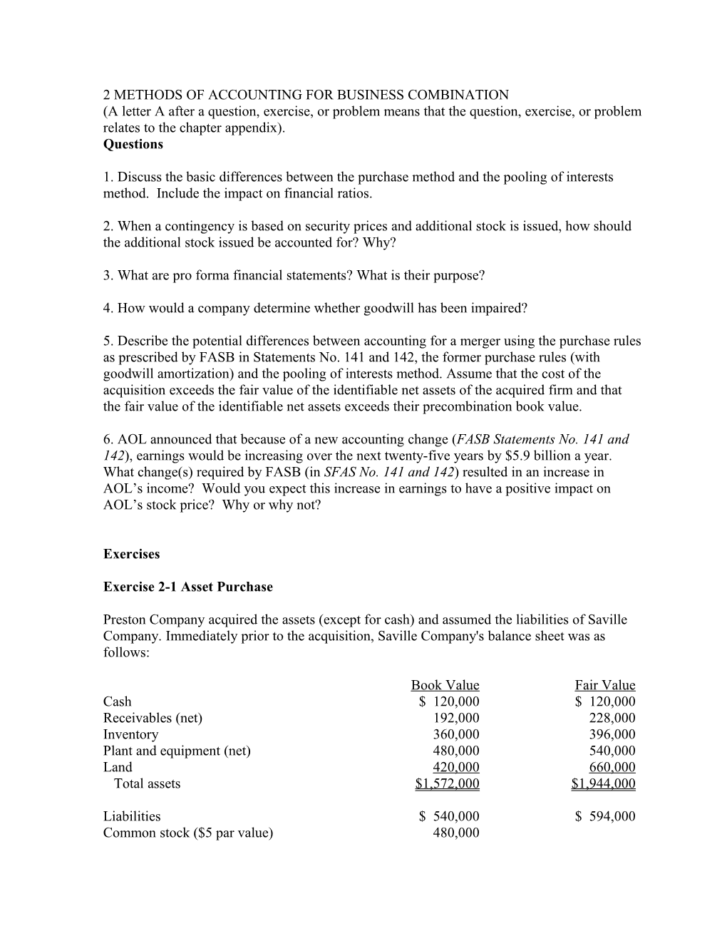 2 Methods of Accounting for Business Combination