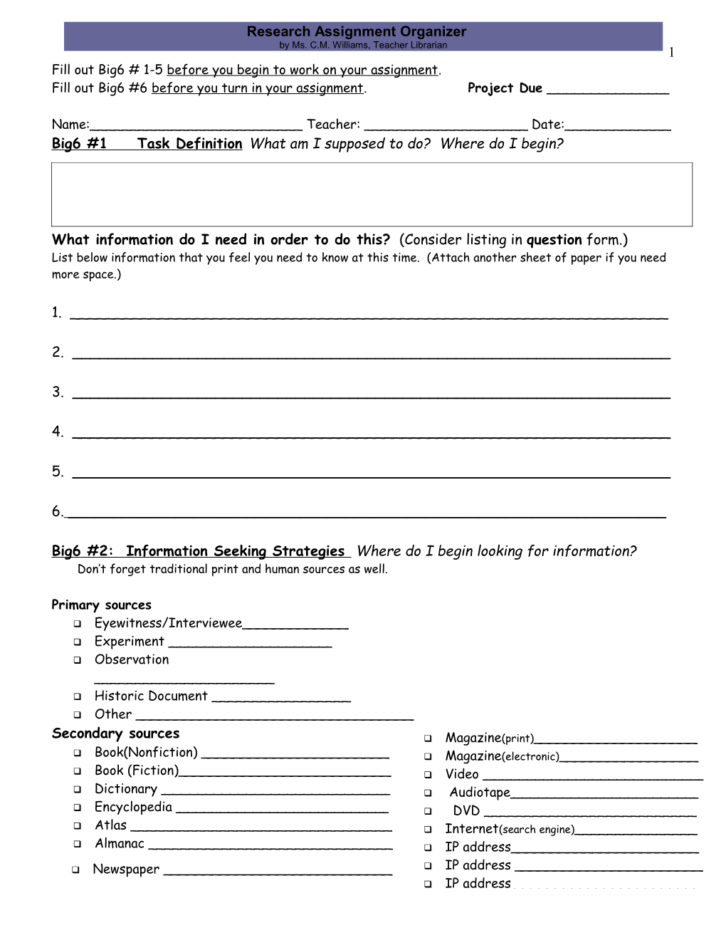Research Assignment Organizer