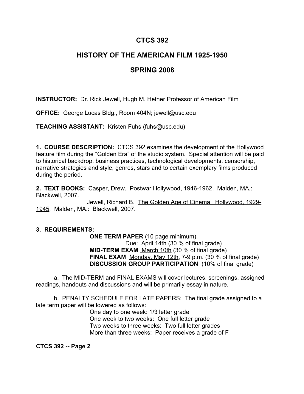 History of the American Film 1925-1950
