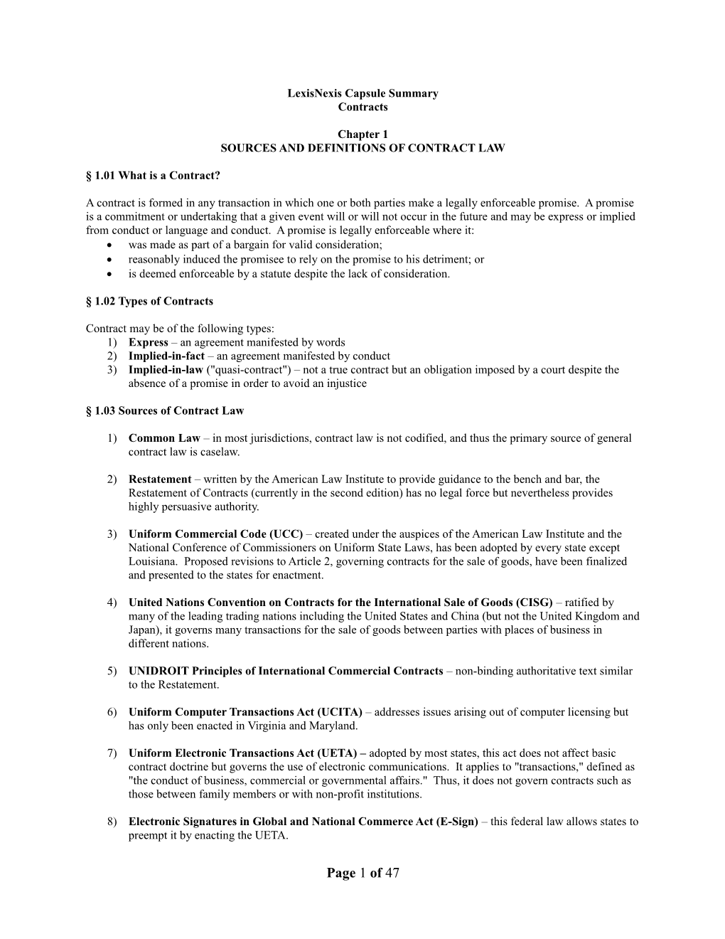 Contracts Area of Law Summary