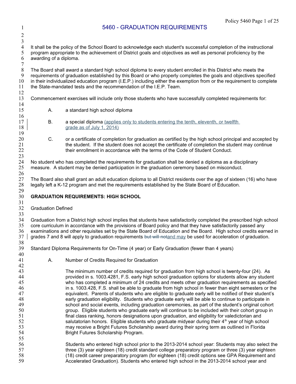 Policy 5460 - Graduation Requirements