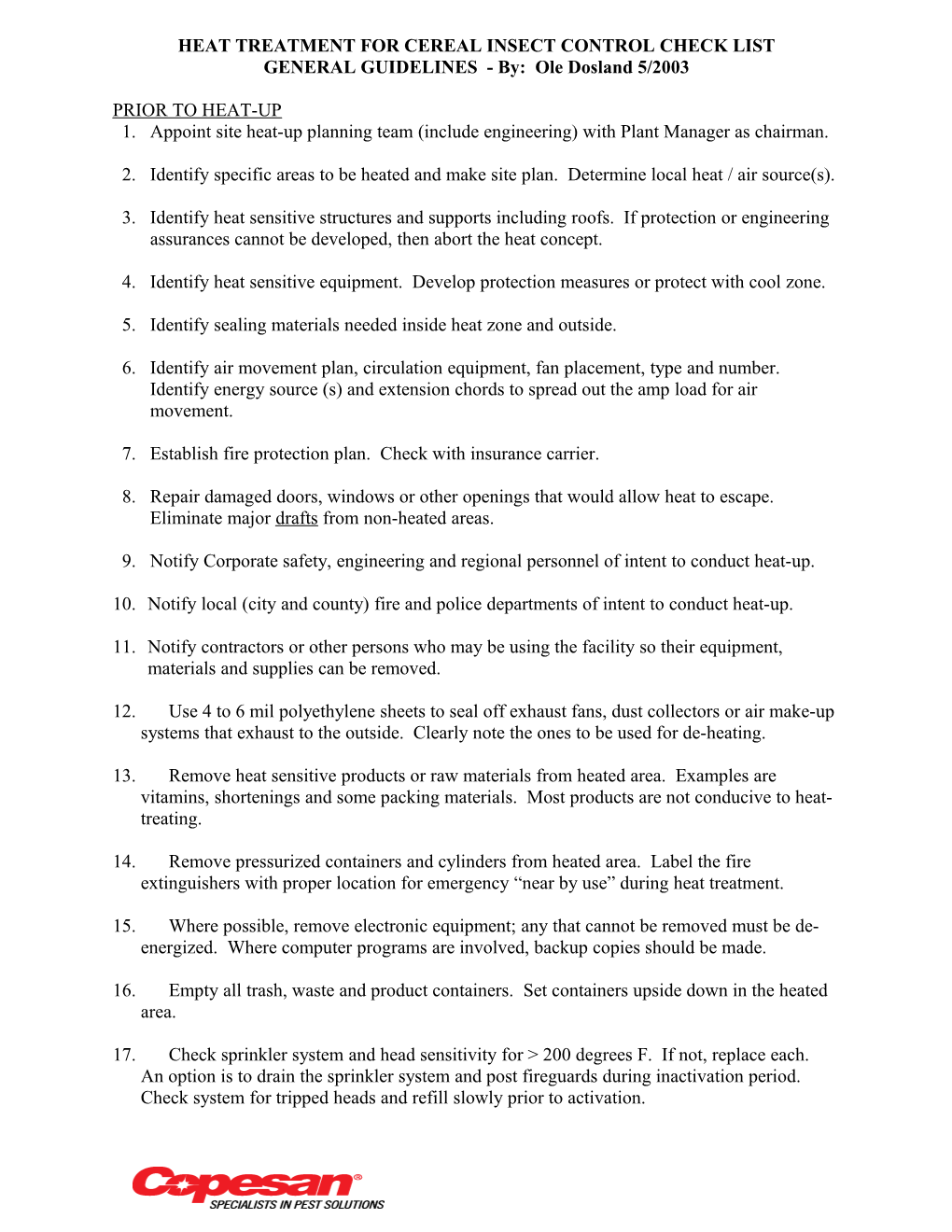 Heat Treatment for Cereal Insect Control Check List