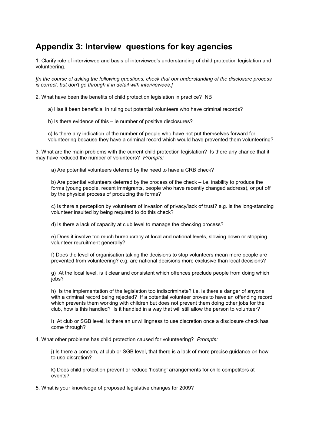 Appendix 3: Interview Questions for Key Agencies