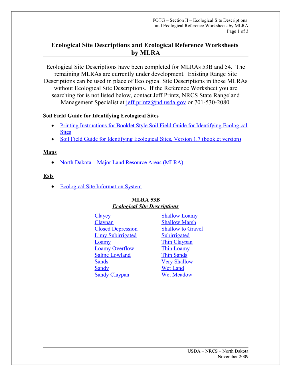 Ecological Site Descriptions and Ecological Reference Worksheets by MLRA