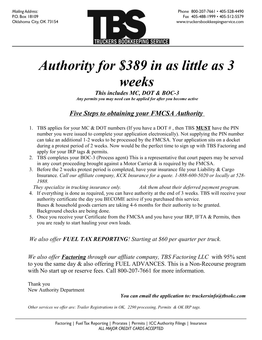 Authority for $389 in As Little As 3 Weeks