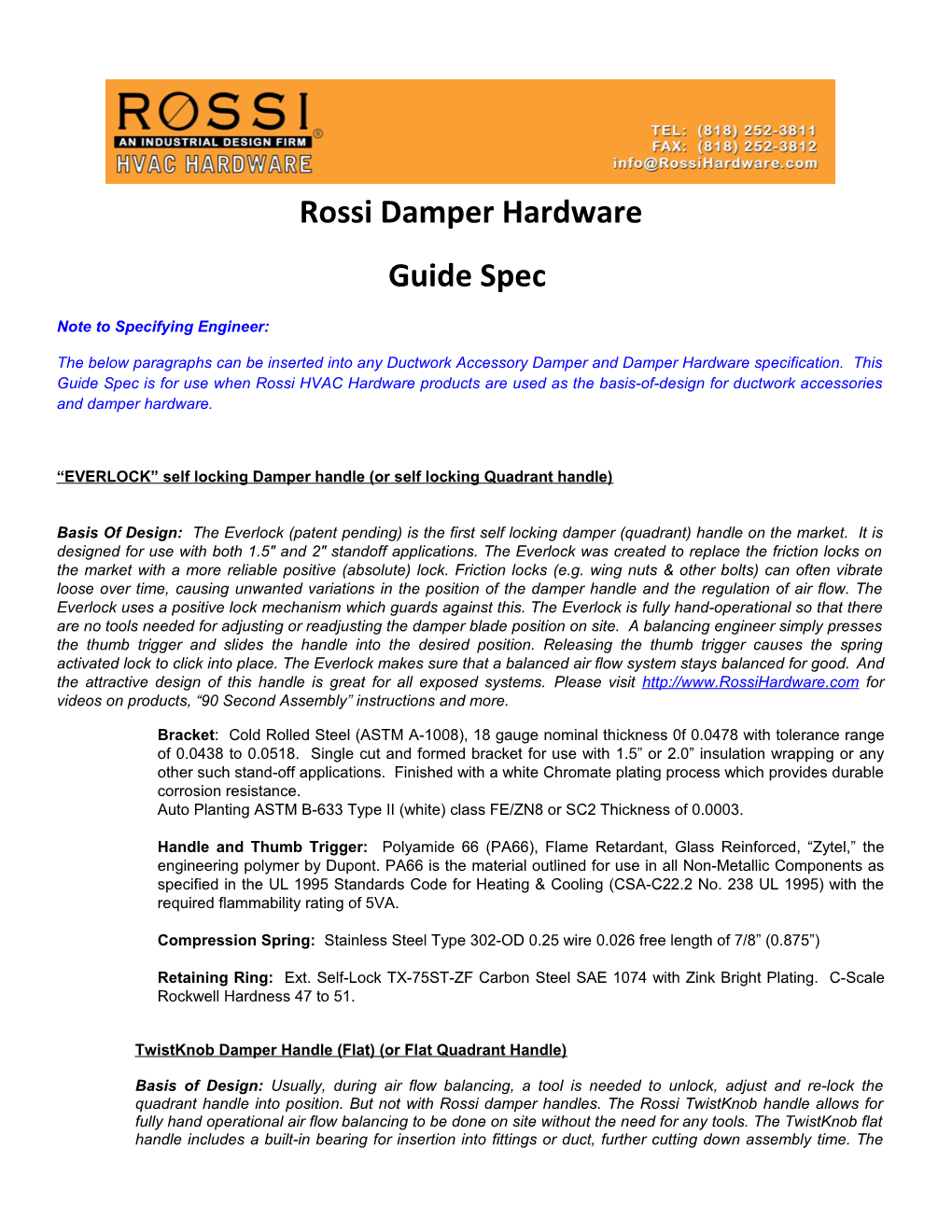 Rossi Damper Hardware