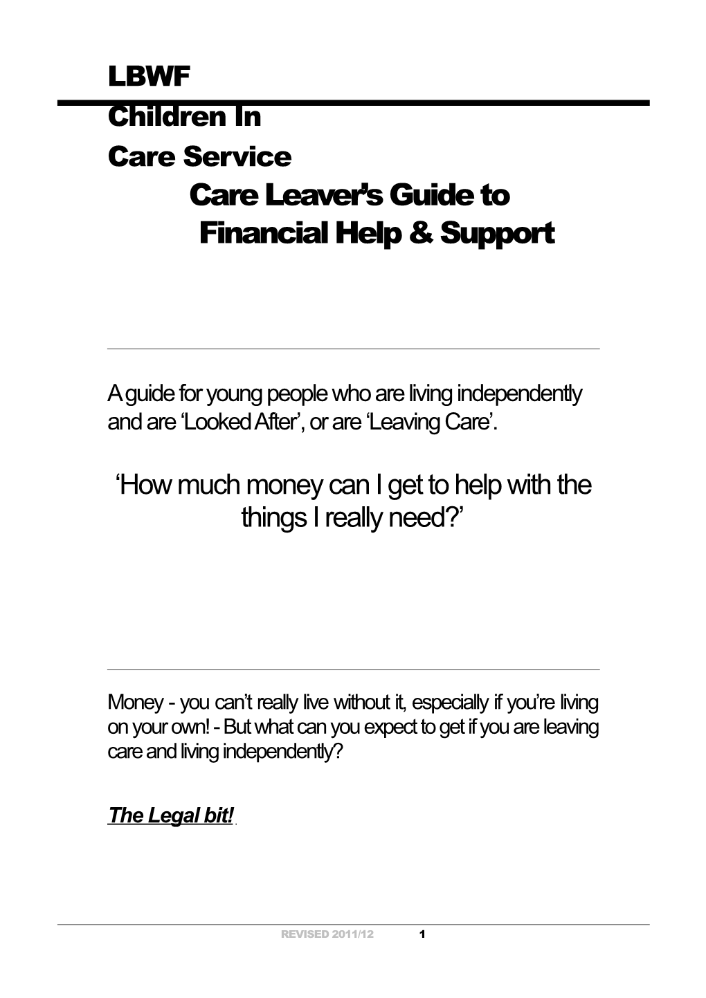 Care Leaver S Guide to Financial Help & Support