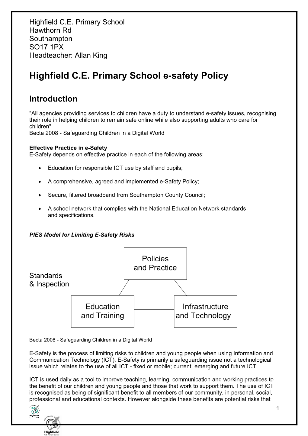 Bitterne C of E Junior School Esafety Policy