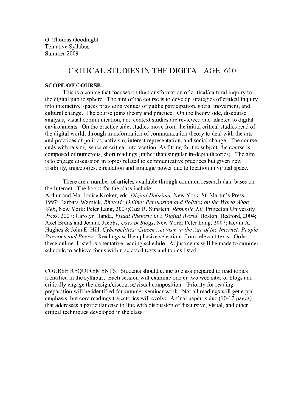 Critical Studies in the Digital Age: 610