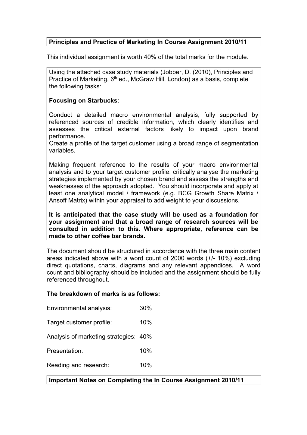 Principles and Practice of Marketing Individual Assignment