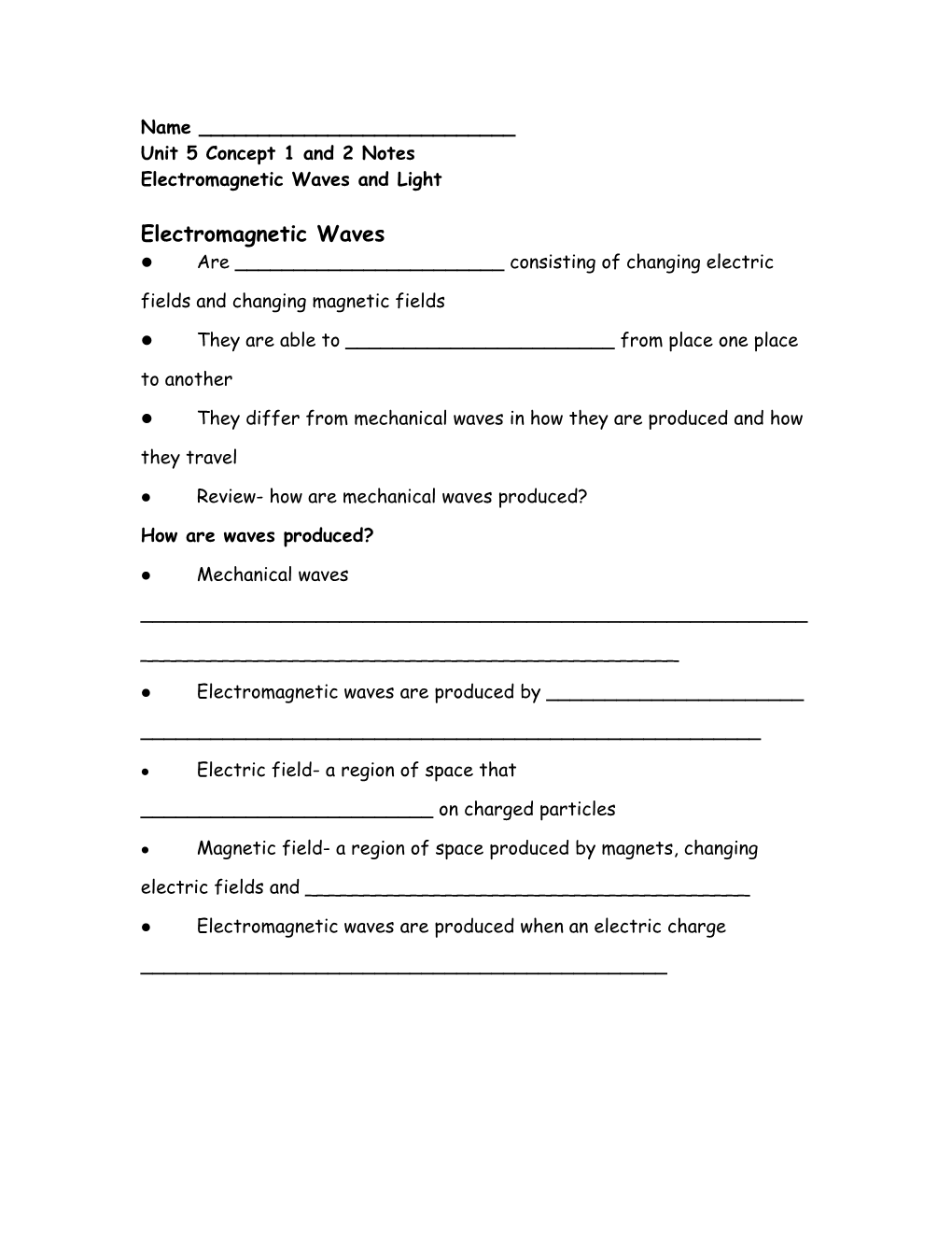 Unit 5 Concept 1 and 2 Notes