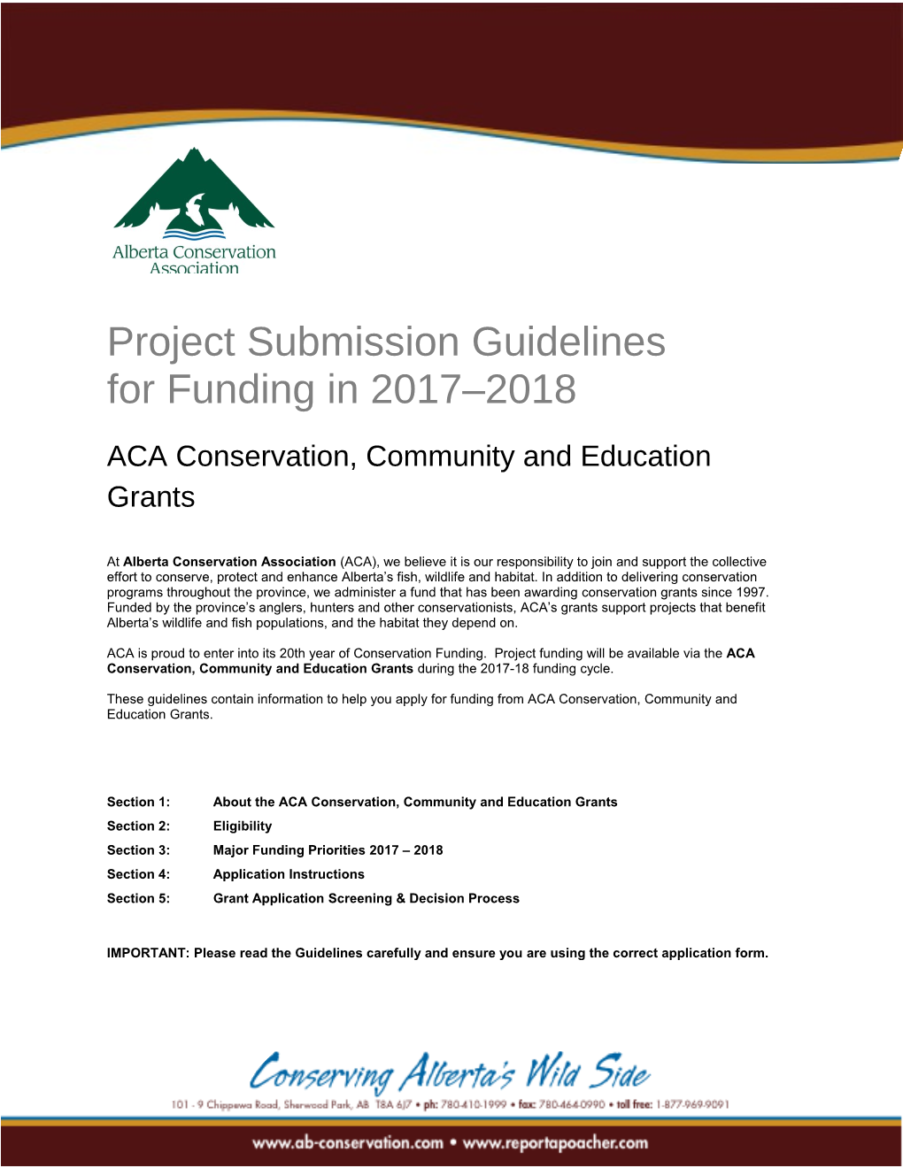 ACA Conservation, Community and Education Grants