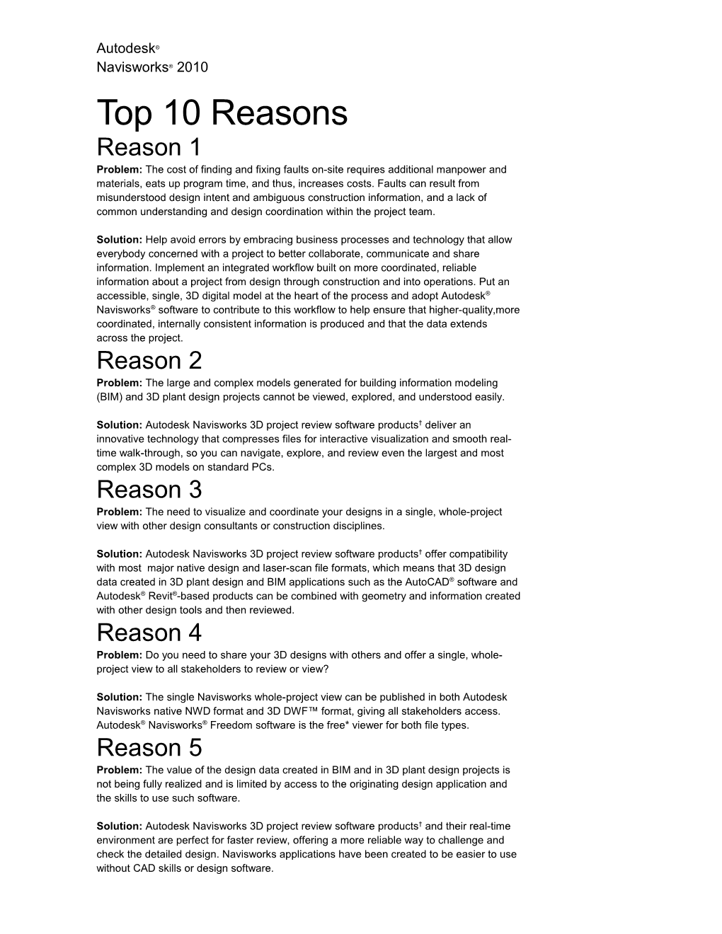 Autodesk Navisworks 2010 Top 10 Reasons