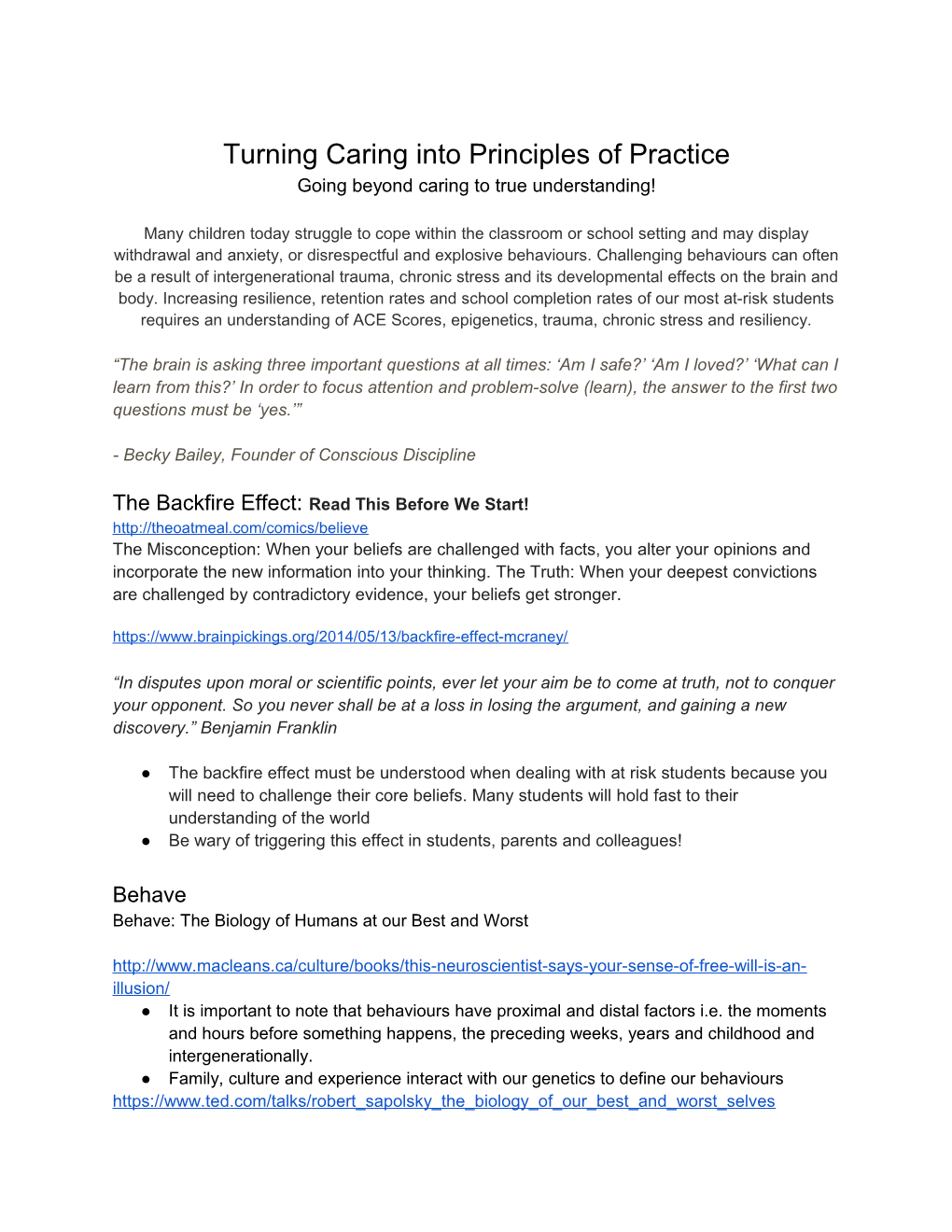 Turning Caring Into Principles of Practice