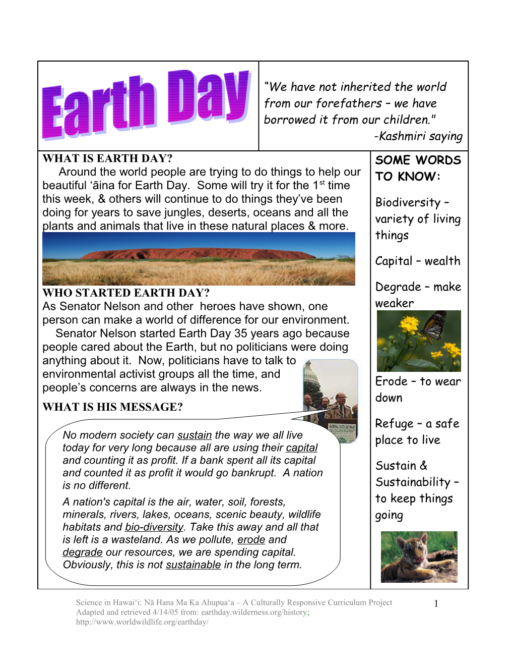 BONUS QUESTION for EARTH DAY