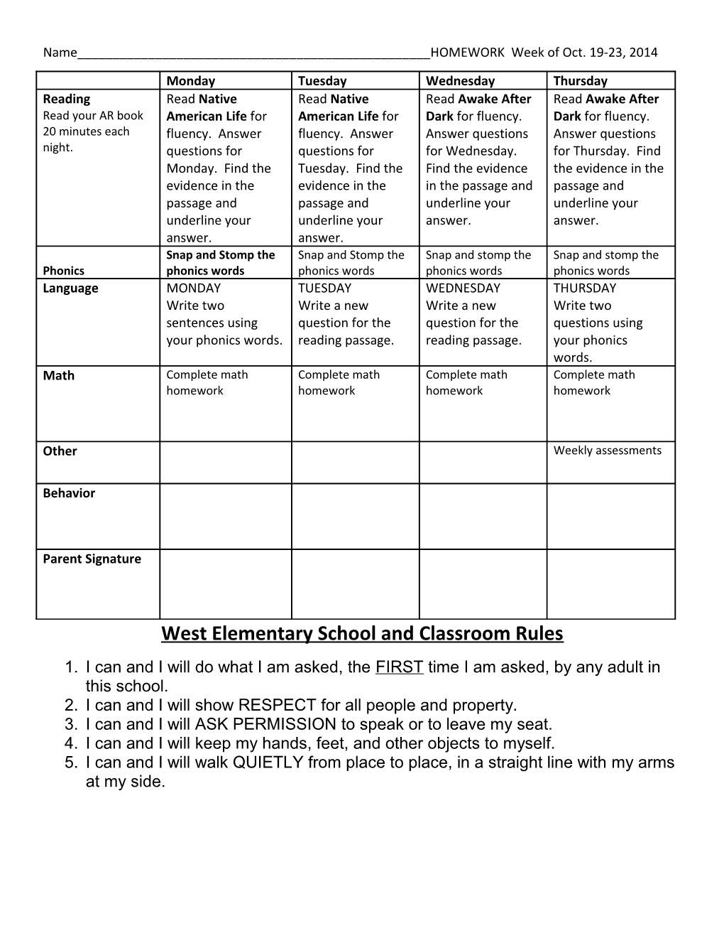 Homework First Week