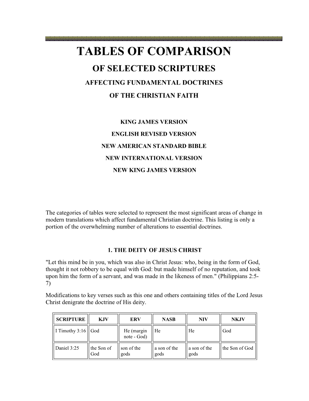 Tables of Comparison