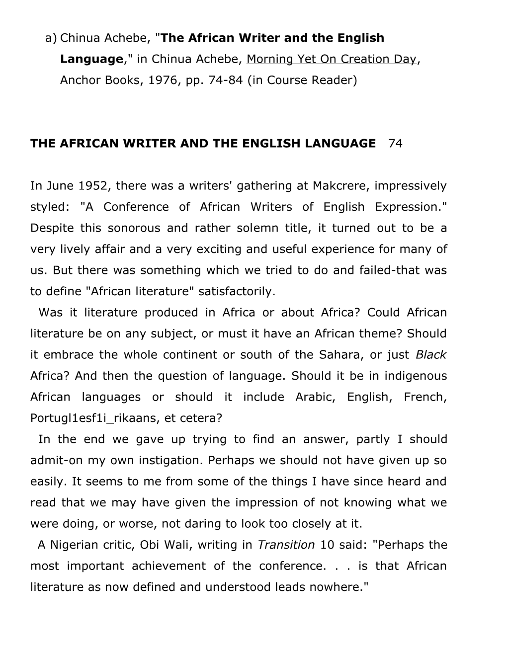 The African Writer and the English Language 74