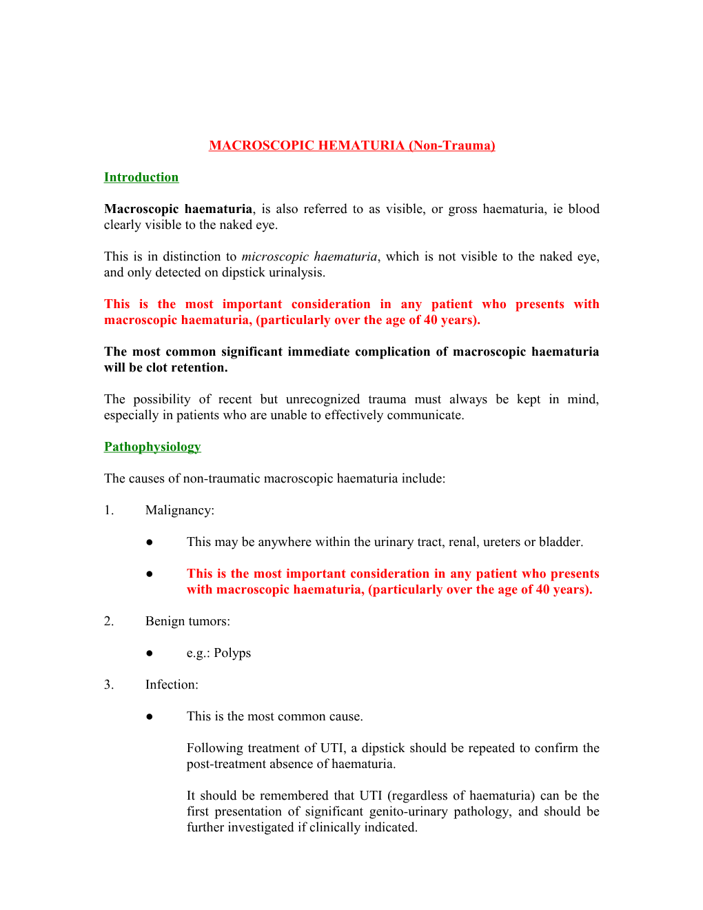 MACROSCOPIC HEMATURIA (Non-Trauma)