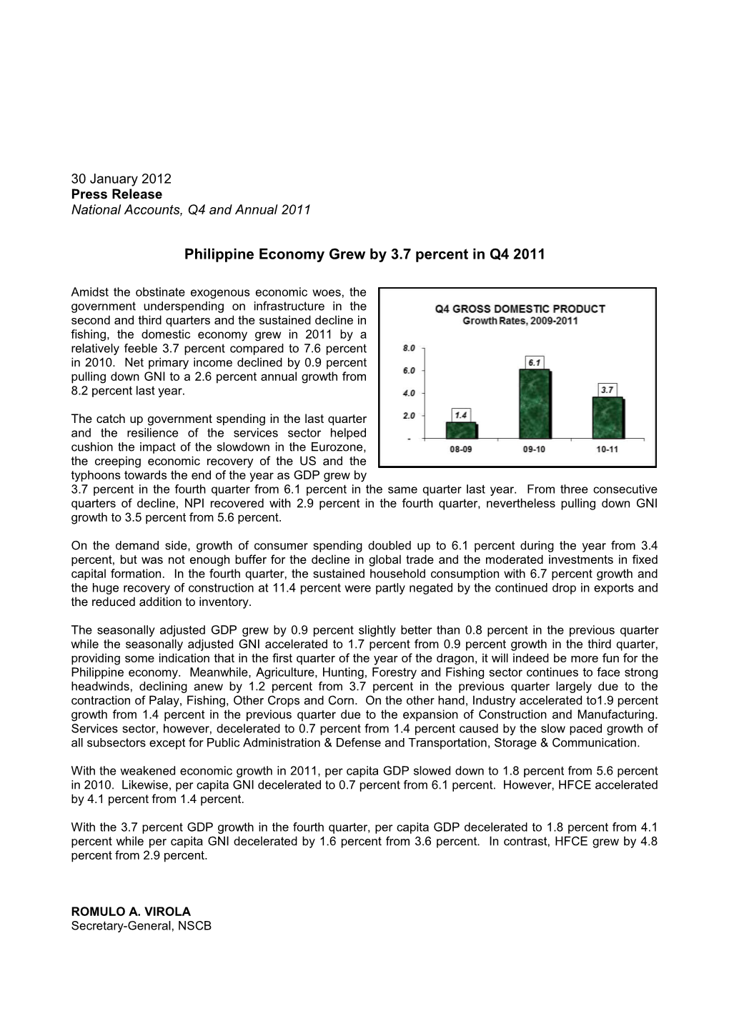 National Accounts, Q4 and Annual 2011