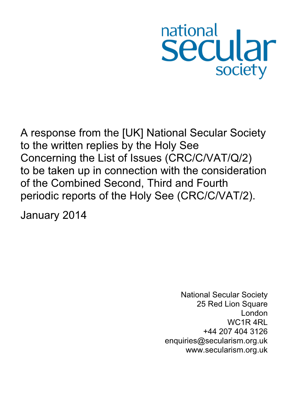 A Response from the UK National Secular Society to the Written Replies by the Holy See