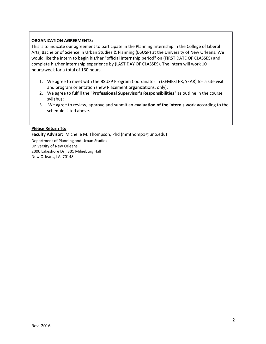 URBN 3998 Planning Internship: Placement Proposal Application