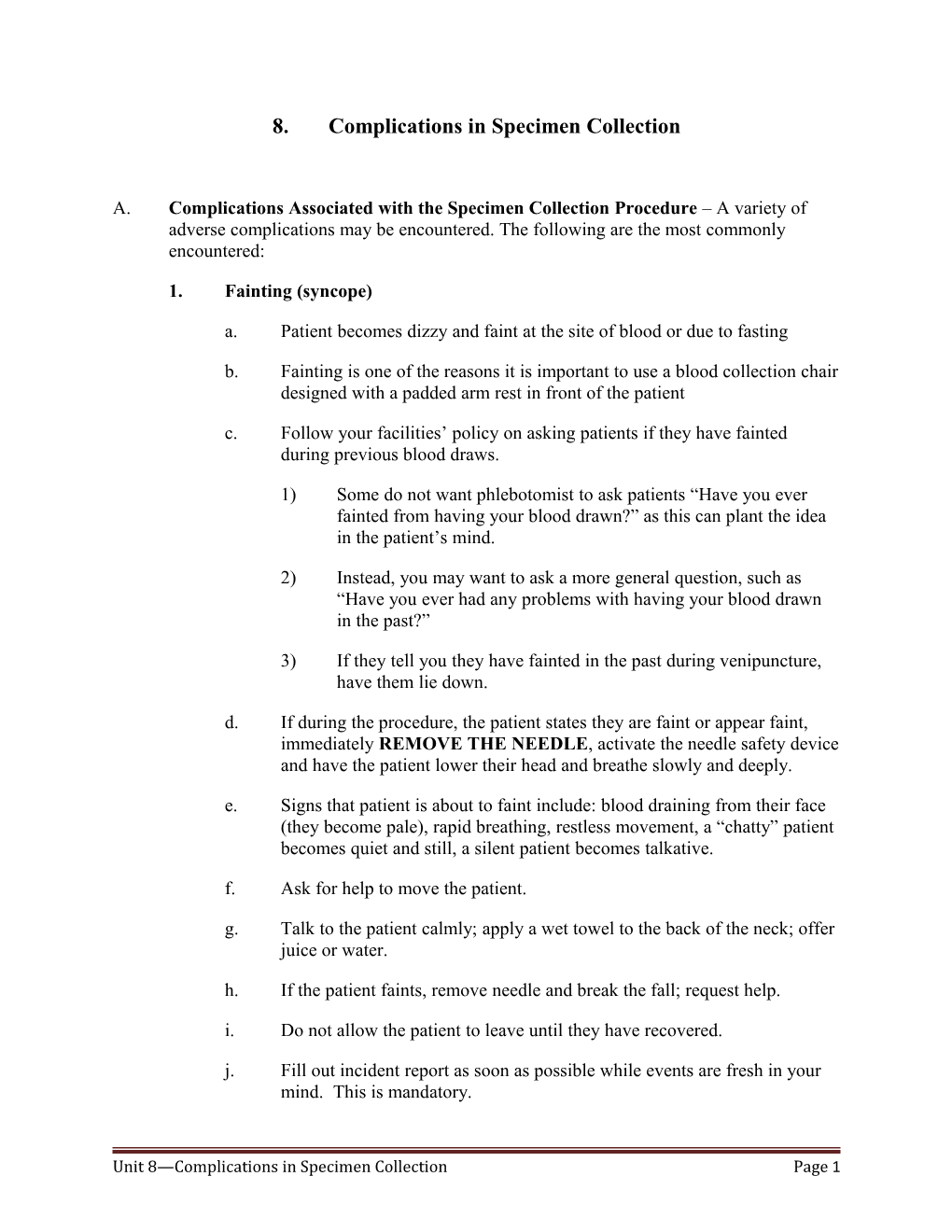 8.Complications in Specimen Collection