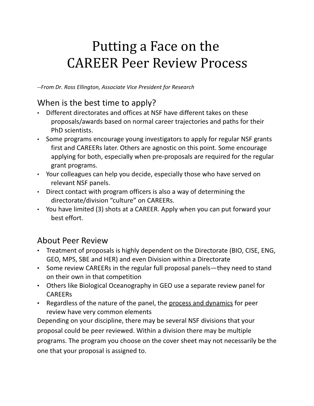 CAREER Peer Review Process