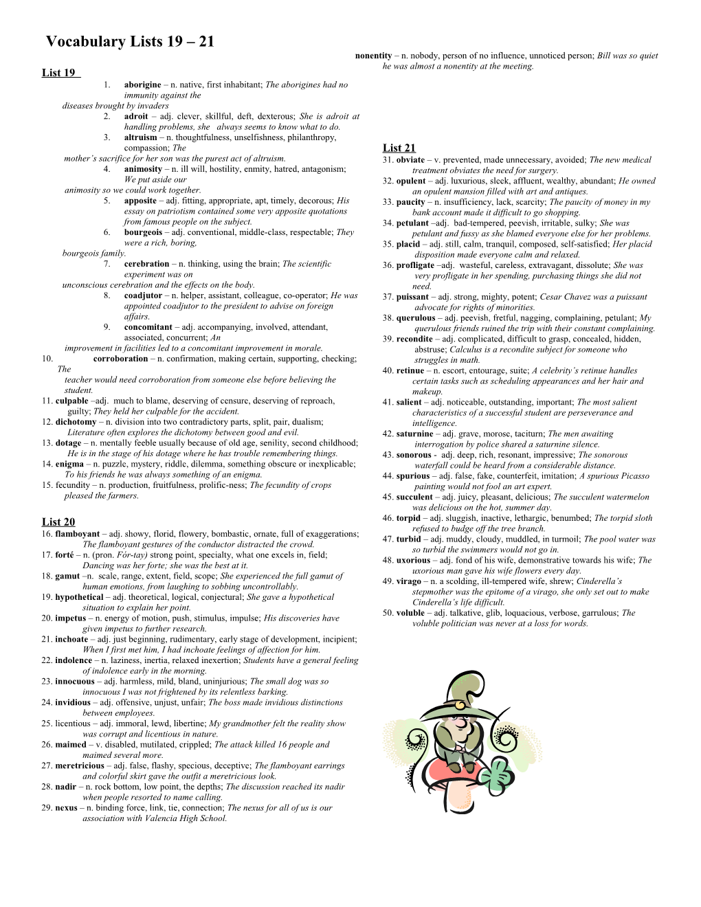 Vocabulary Lists 19 21