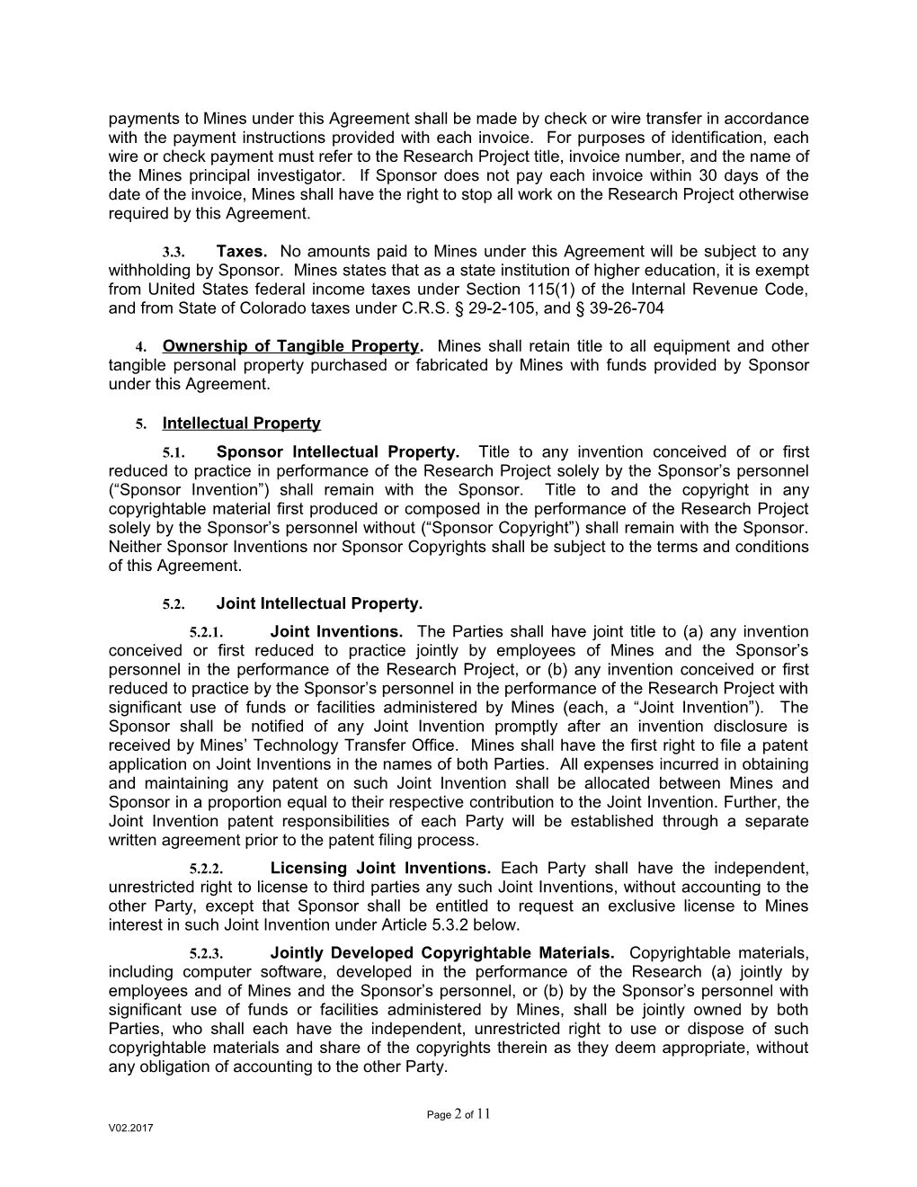 Colorado School of Mines Research Agreement