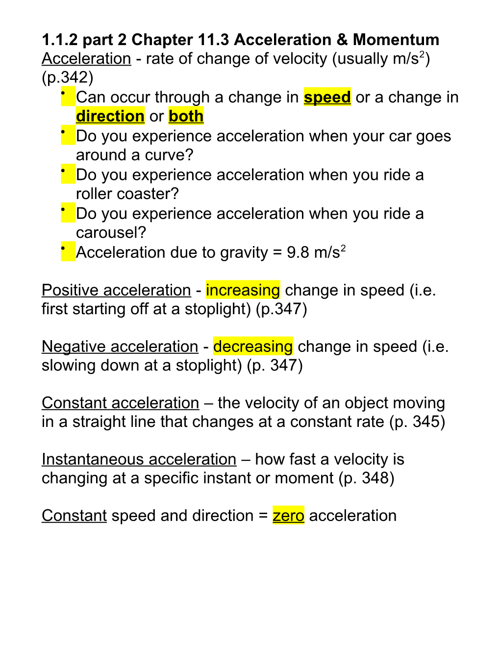 1.1.2 Part 2 Chapter 11.3 Acceleration & Momentum