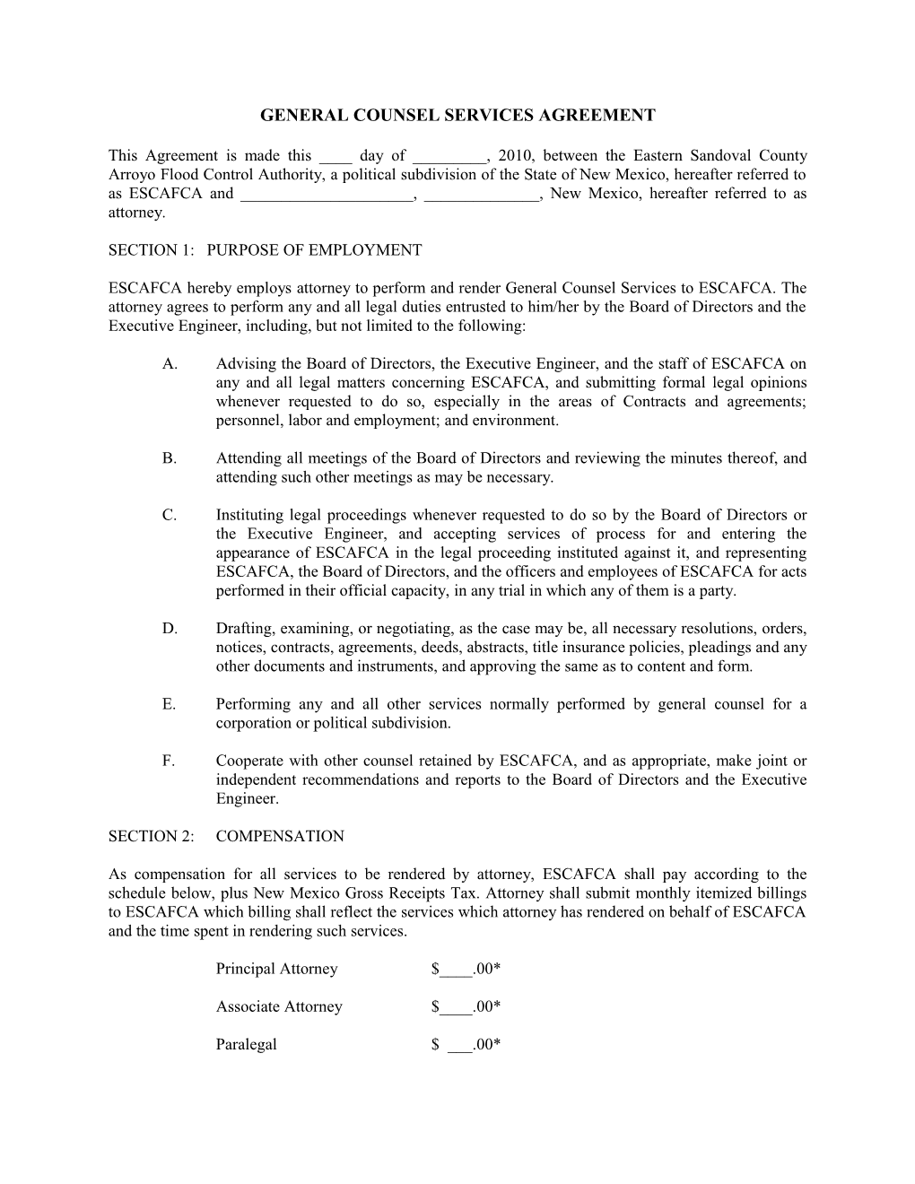 Sample Legal Services Agreement - General Counsel Services
