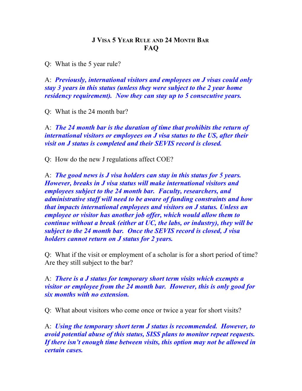 J Visa 5 Year Rule and 24 Month Bar Faq