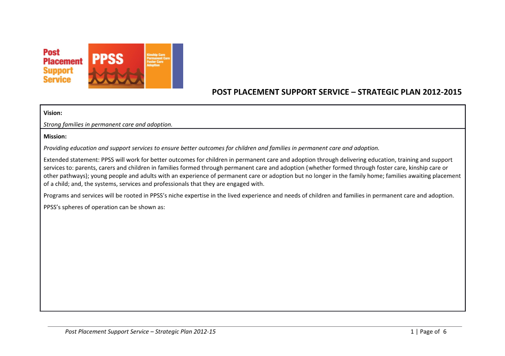 Post Placement Support Service Strategic Plan 2012-2015