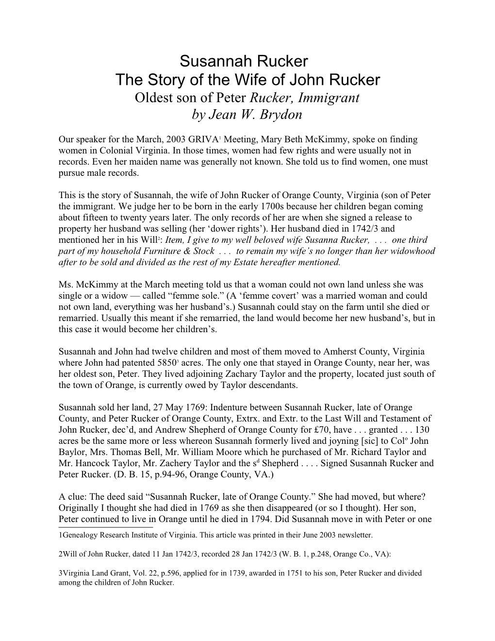 The Story of the Wife of John Rucker