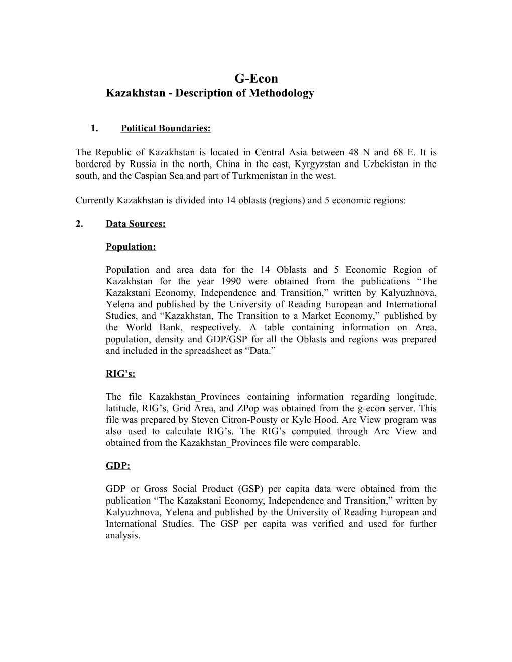 Kazakhstan- Description of Methodology